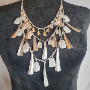 NWT Premier Designs 3 Strand Matte Silver Tone Beach Glass Necklace